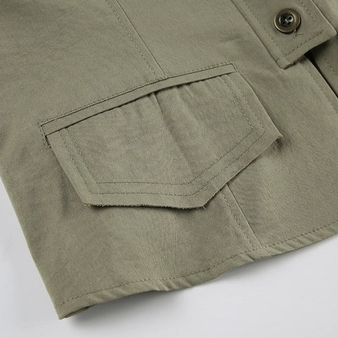 Stand Collar Buttons Pockets Coat