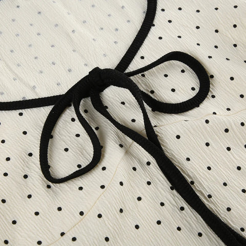 Cute Polka Dot Printed Lace-Up Long Sleeve Top