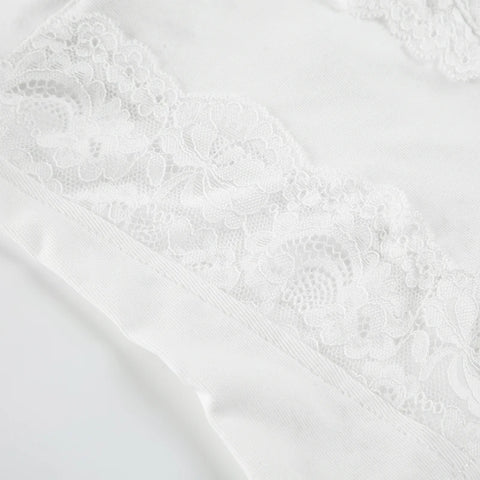 White Lace Patchwork See Through Top