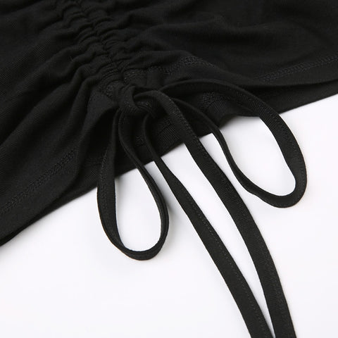 Black Long Sleeve Turtleneck Drawstring Top