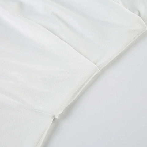 White Letter Print Skew Collar Knitted Top