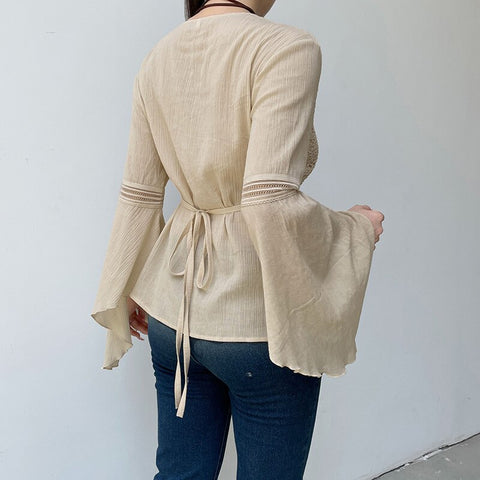 v-neck-fishnet-spliced-flare-sleeve-top-4