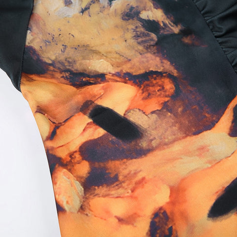 Retrol Printed Strap Halter Patchwork Dress