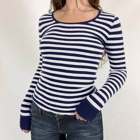 Basic Striped Crew Neck Knitted Top