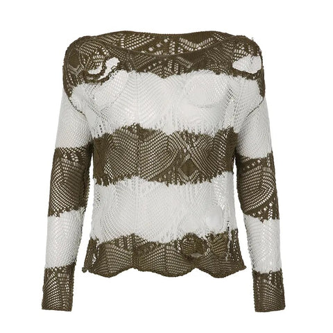 green-stripe-knitted-pullover-hollow-out-hole-ripped-sweater-5