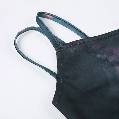 Retrol Printed Strap Halter Patchwork Dress