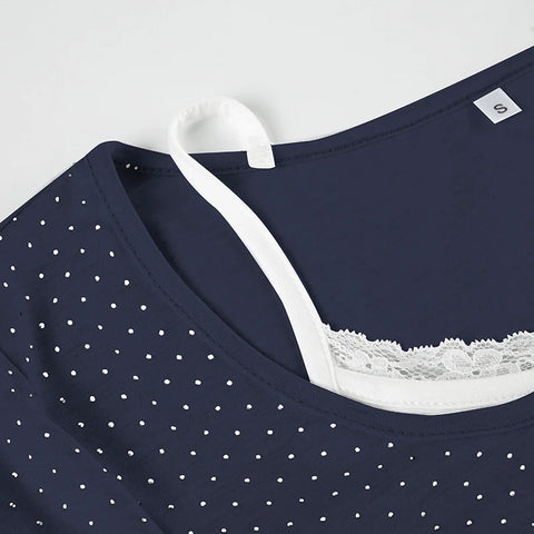 Cute Polka Dot Print Lace Patchwork Top