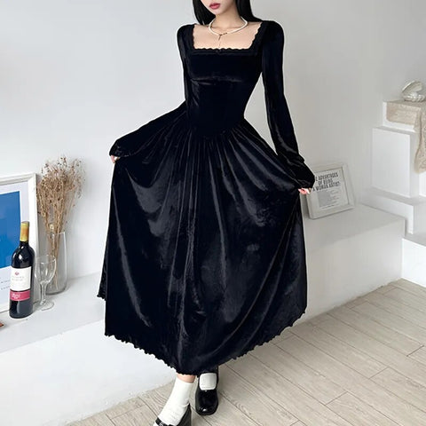 elegant-black-square-neck-lace-trim-a-line-dress-3