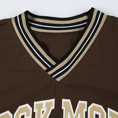 Brown Stripe Loose Letter Print Hoodie-6