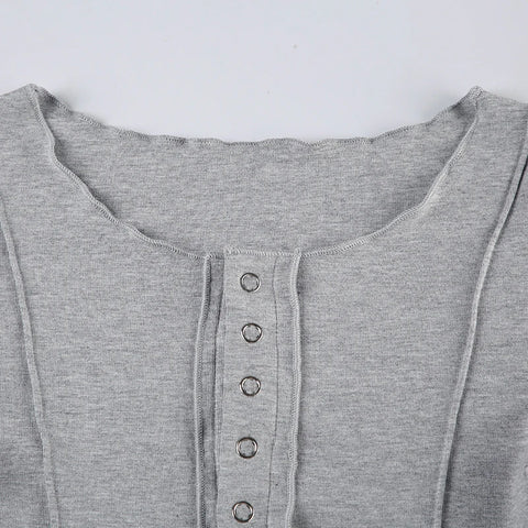 Grey Frill Trim Long Sleeve Top