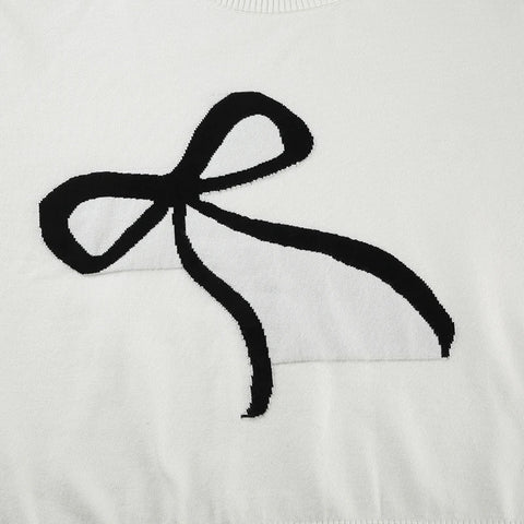 Casual Bow Pattern Knitted Pullove Top