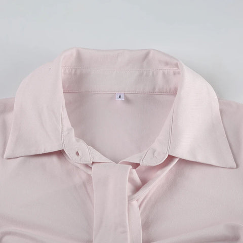 Sweet Pink Chest Folds Curved Hem Top