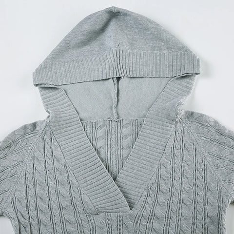 Casual Grey Twisted Hooded Sweater