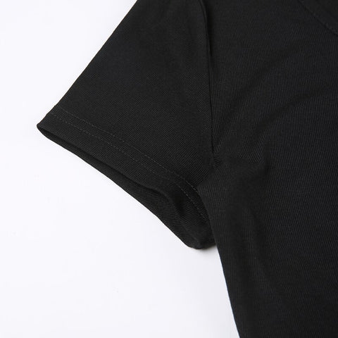 black-v-neck-folds-short-sleeve-a-line-dress-4