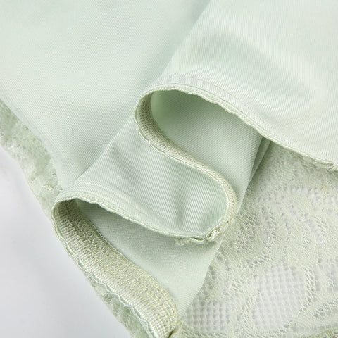 Light Green Strap Ruched Lace Patchwork Top