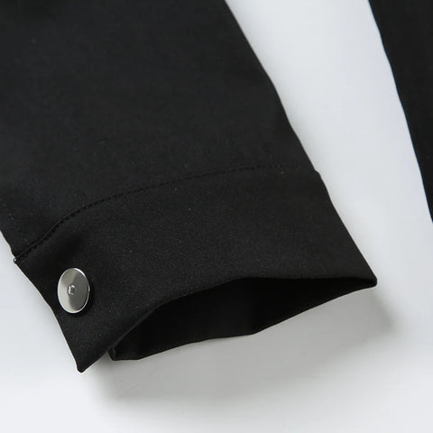 Gothic Black Zipper Up Buttons Coat