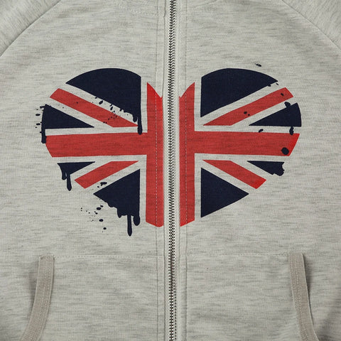 Grey Graphic Print Zipper High Waist Coat