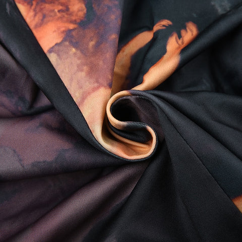 Retrol Printed Strap Halter Patchwork Dress