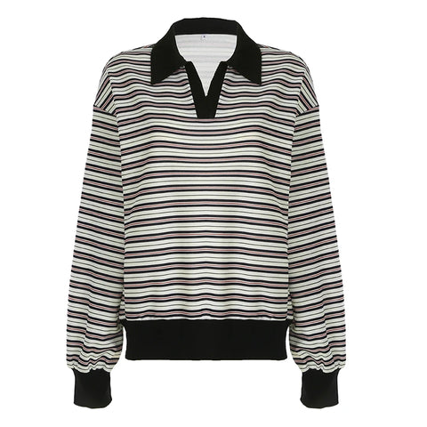 Preppy Striped Contrast Color Pullovers Top