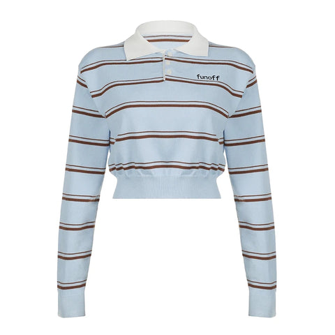 Grey Stripe Cropped Letter Pullover Sweater