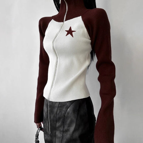 knitted-zip-up-star-embroidery-long-sleeves-top-2