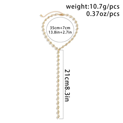 Long Tassel Pendant Rhinestone Choker Necklace