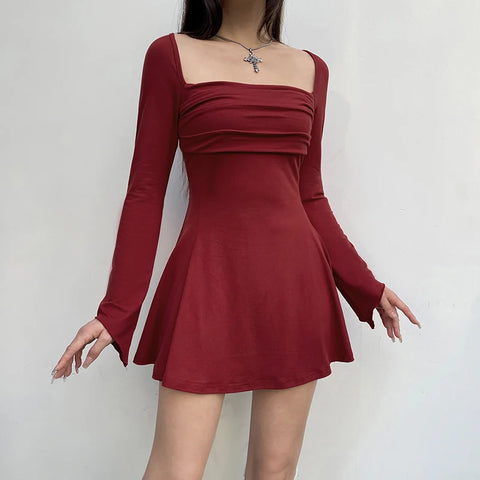 black-square-neck-a-line-flare-sleeve-dress-6