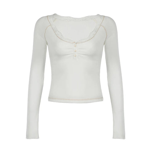 Grey Lace Trim Knitted V-Neck Top