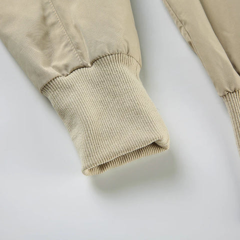 Khaki Pockets Zipper Up Jacket
