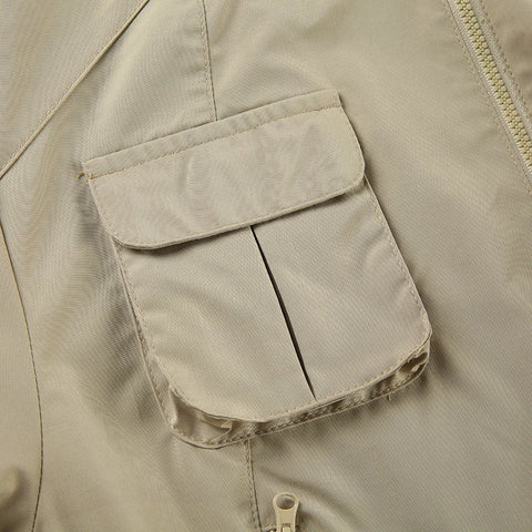 Khaki Pockets Zipper Up Jacket