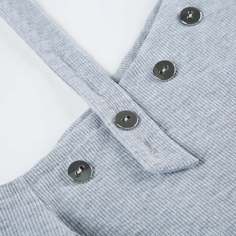 Solid Skew Collar Halter Buttons Top