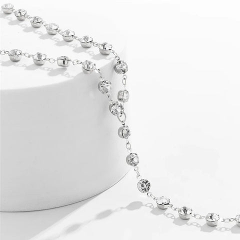 Long Tassel Pendant Rhinestone Choker Necklace