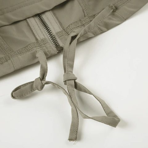 Casual Drawstring Zip-Up Cropped Jacket