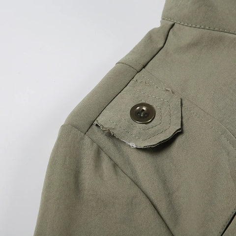 Stand Collar Buttons Pockets Coat