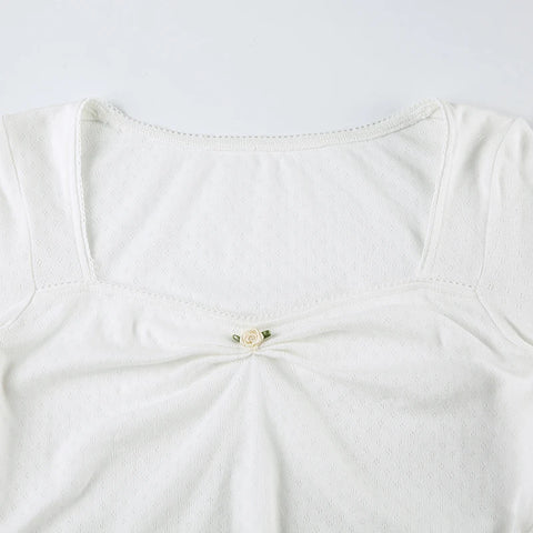 White Square Neck Cute Top