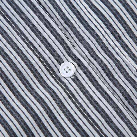 Grey Striped Long Sleeves Oversized Shirts