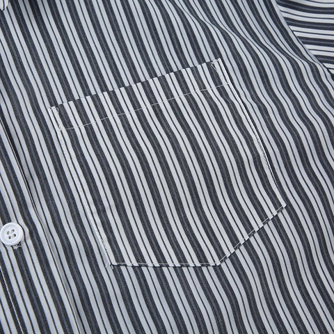 Grey Striped Long Sleeves Oversized Shirts