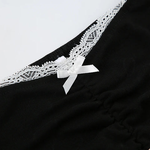 Cute Bow Lace Patchwork Square Neck Top