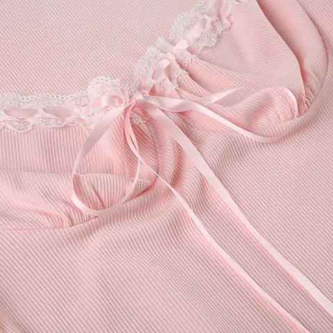 Sweet Lace Patchwork Tie-Up A-Line Dress