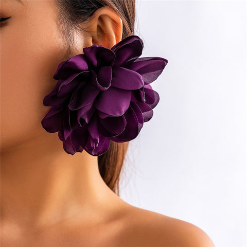 Exaggerated Fabric Flower Stud Earrings