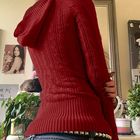 Casual Grey Twisted Hooded Sweater