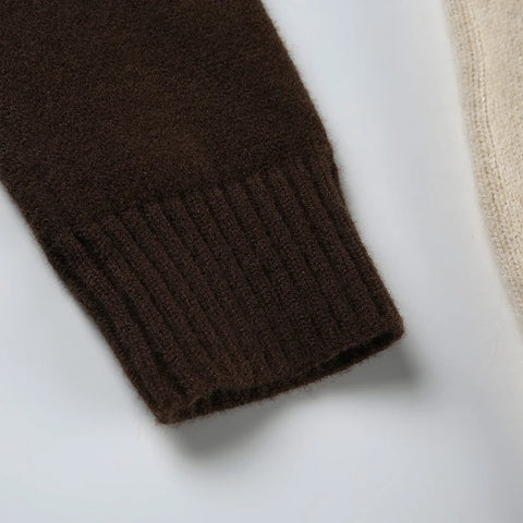 Brown Digital Pattern Turtleneck Pullover Sweater