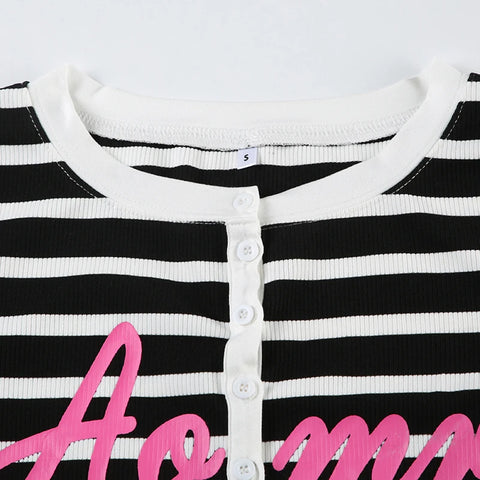 Cute Digital Letter Printed Buttons Top