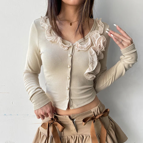 sweet-slim-floral-ruffles-buttons-v-neck-top-2