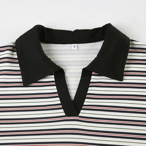 Preppy Striped Contrast Color Pullovers Top