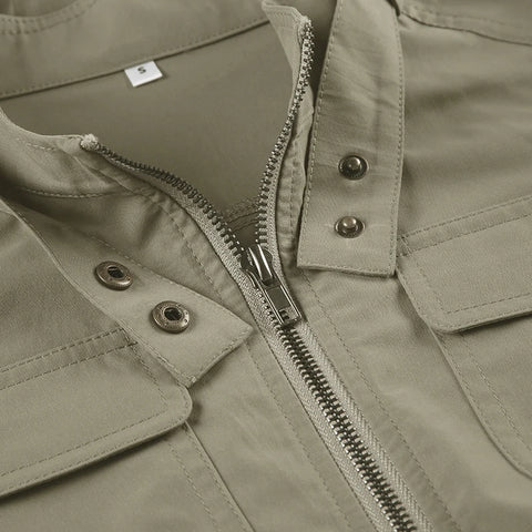 Casual Drawstring Zip-Up Cropped Jacket