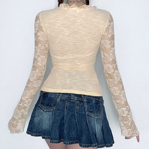 cute-skin-lace-spliced-tie-up-top-4