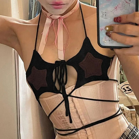 gothic-star-pattern-lace-up-halter-neck-bandage-short-top-2