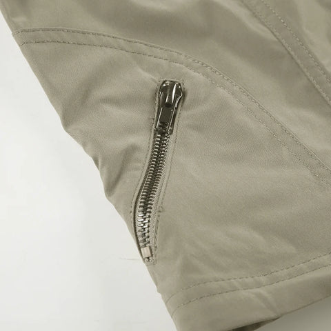 Casual Drawstring Zip-Up Cropped Jacket