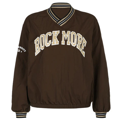 Brown Stripe Loose Letter Print Hoodie-5